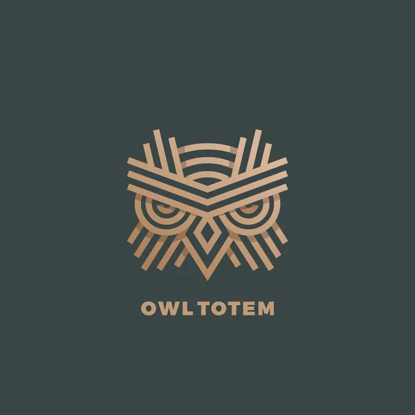 Baykuş Totem soyut vektör işareti, amblem veya Logo şablonu. Altın çizgi stili geometri amblemi. — Stok Vektör