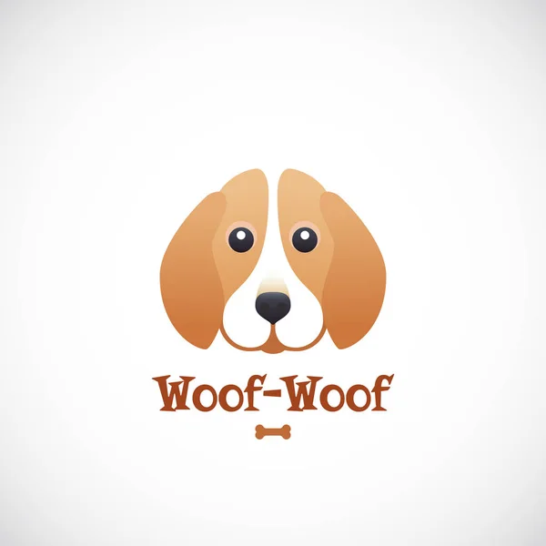 Woof-Woof Vector Sign Emblema o plantilla de logotipo. Linda cara de perro Beagle en concepto de estilo plano. Bueno para los programas de cuidado de mascotas, tiendas y tiendas . — Vector de stock
