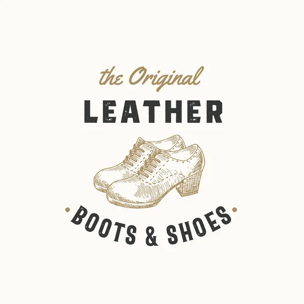 Original Leather Boots Retro Vector Sign, Symbol or Logo Template. Women Shoe Illustration and Vintage Typography Emblem. — 스톡 벡터