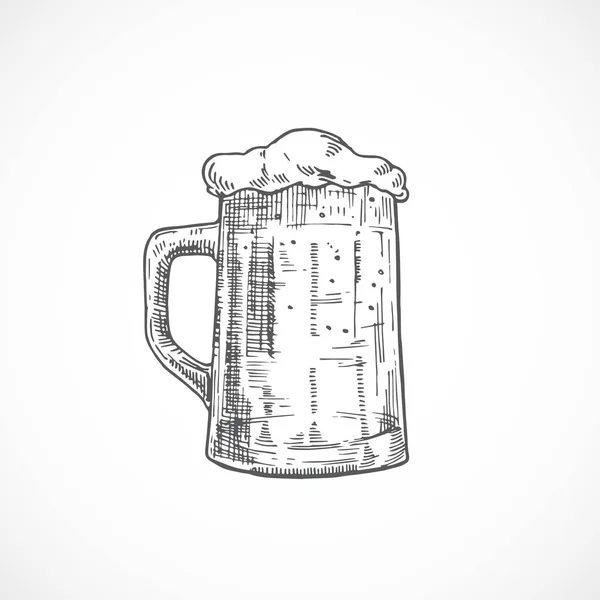 Bierkrug mit Schaum vorhanden. abstrakte Skizze. handgezeichnete Vektor-Illustration. — Stockvektor