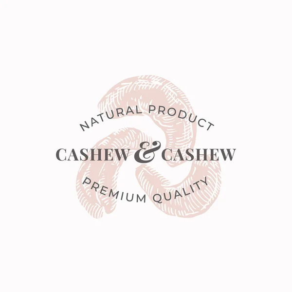 Cashew Abstrakt vektortecken, symbol eller logotyp mall. Eleganta Cashew Nut Sillhouettes med Retro Typografi. Vintage Lyx Emblem. — Stock vektor