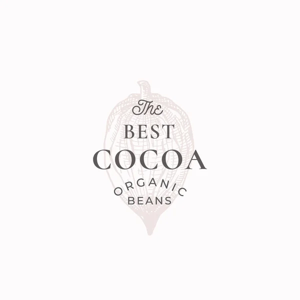 De bästa kakaobönor abstrakt vektor tecken, symbol eller logotyp mall. Elegant Cacao Bean Sillhouette med Retro Typografi. Vintage Lyx Emblem. — Stock vektor
