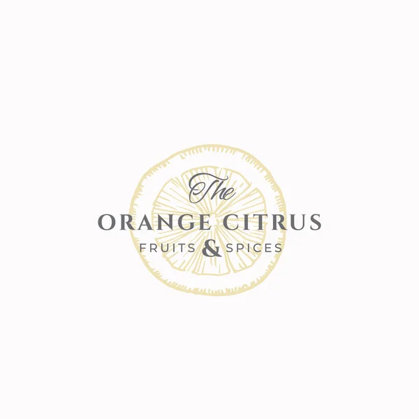 Das Orange Citrus Abstract Vector Sign, Symbol oder Logo Template. Eleganter Schnitt Orange Sillhouette mit Retro-Typografie. Vintage Luxus Emblem. — Stockvektor