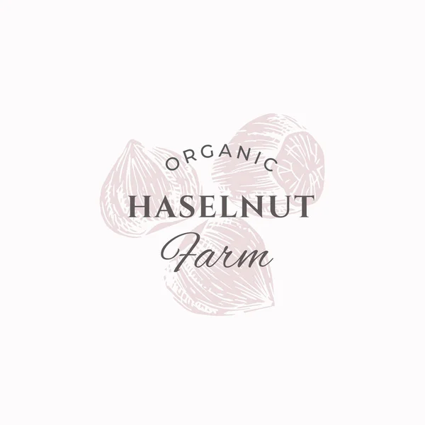 Hazelnut Farm Abstract Vector Sign, Symbol or Logo Template (em inglês). Elegante Hazel Nuts Sillhouettes com tipografia retrô. Emblema de luxo vintage . —  Vetores de Stock