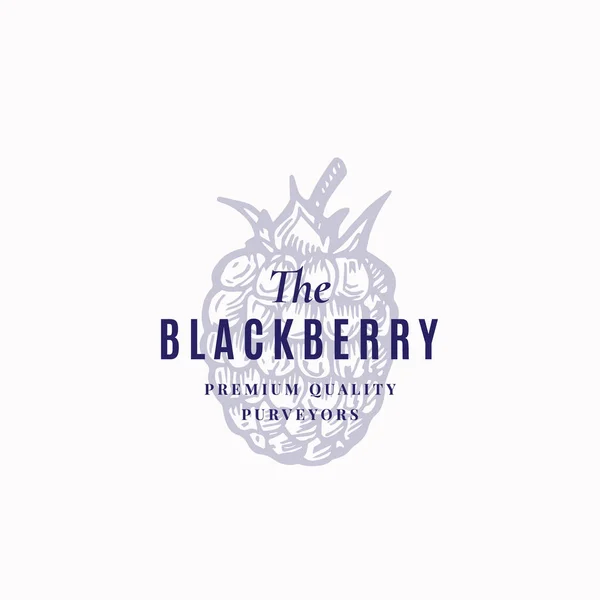 Blackberry Soyut Vektör İşareti, Sembol veya Logo Şablonu. Zarif Retro Typography ile Siyah Berry Sketch Sillhouette. Klasik Lüks Amblem. — Stok Vektör