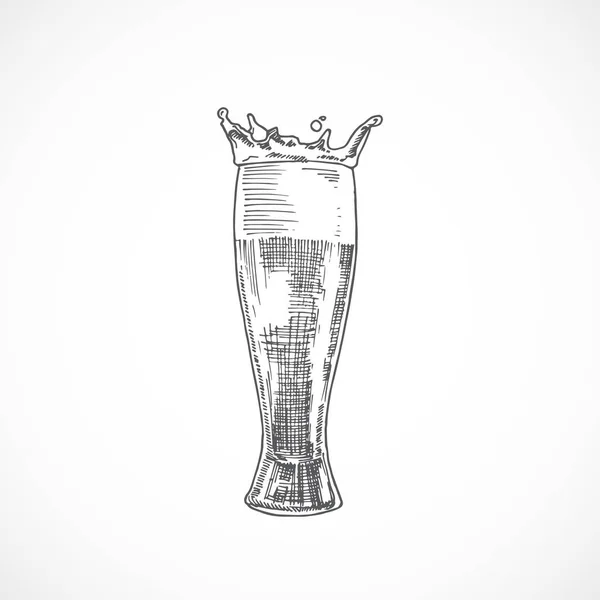 Elegante bicchiere di birra con corona come schiuma. Schizzo astratto. Illustrazione vettoriale disegnata a mano . — Vettoriale Stock