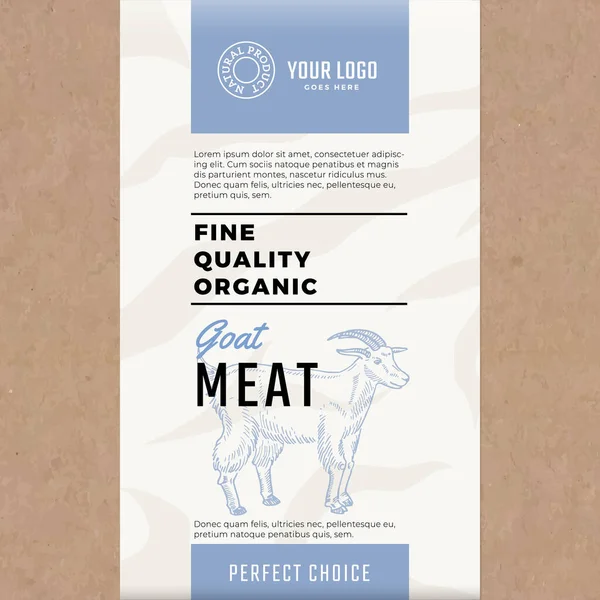 Fine Quality Organic Goat. Abstract Vector Meat Packaging Design or Label. Modern Typography and Hand Drawn Goat Silhouette. Craft Paper with Meat Texture Background Layout — Stock Vector