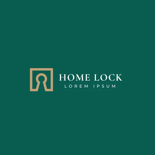 Startseite Schloss Immobilien Abstraktes Vektorzeichen, Symbol oder Logo-Vorlage. Lock Hole in a Square Frame mit moderner Typografie. — Stockvektor