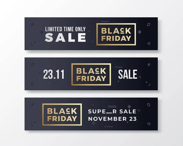 Black Friday Stijlvolle Premium Banner Set. Modern typografisch concept. Gouden en wit met abstracte decoratieve elementen, zachte realistische schaduwglitter. — Stockvector
