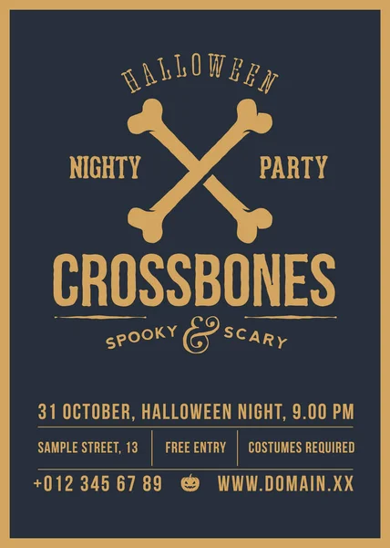 Crossed Bones Vector Halloween Party Abstract Vintage Poster, Card of Flyer. Dark Colodrs en Retro Typografie met frame — Stockvector