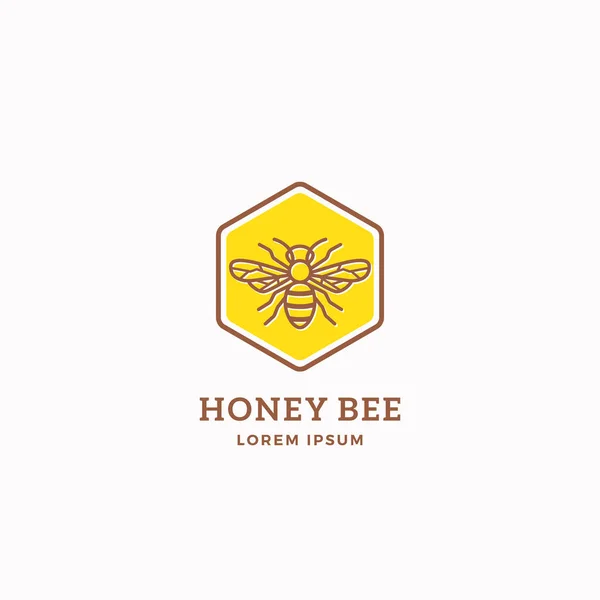 Honey Bee Abstract Vector Sign, Symbol or Logo Template (en inglés). Línea Estilo Abeja Sillhouette con Tipografía Retro. Emblema de insectos creativos . — Vector de stock