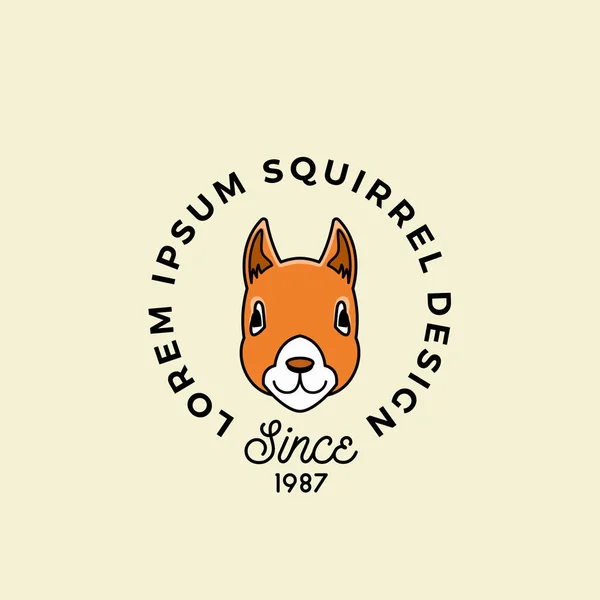 Line Style Squirrel Face com tipografia retrô. Sinal de vetor abstrato, símbolo ou modelo de logotipo. Sílhueta dos desenhos animados . —  Vetores de Stock