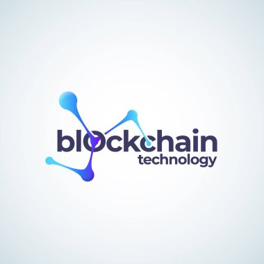 Blockchain Technology Absrtract Vektör İşareti, Sembol veya Logo Şablonu. Conected Spheres Zincir Gradyan Simgesi Modern Typography ile.