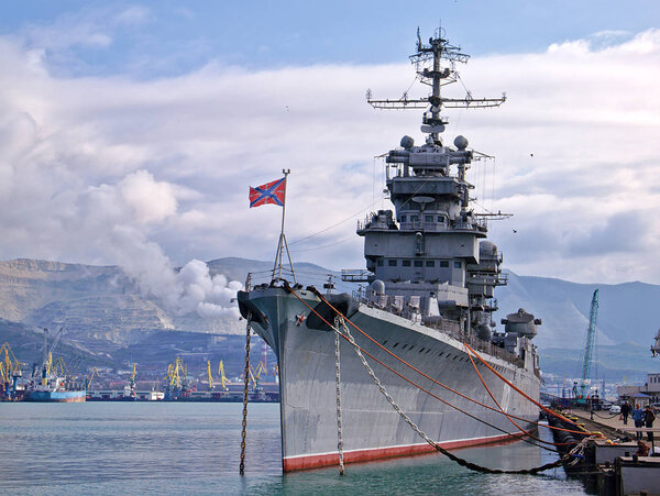 Old cruiser Mikhail Kutuzov in Novorossiysk, Russia