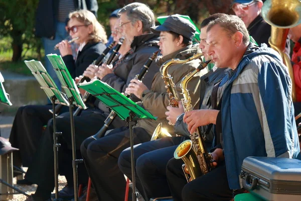 Musiciens avec saxophone et clarinettes — Photo