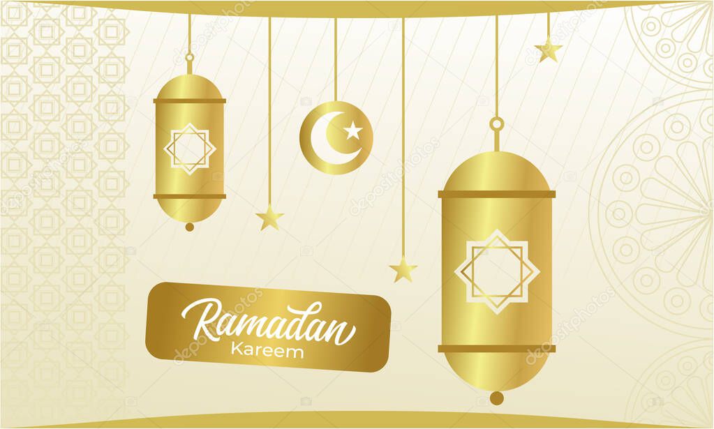lantern object hanging on ramadan kareem design. vector background banner