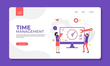 İş stratejisi, zaman yönetimi gibi. İniş sayfası için düz çizim