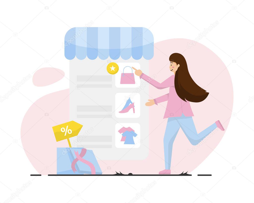 illustration of woman buying product from online. can use for mobile app, marketplace, online  shop website service