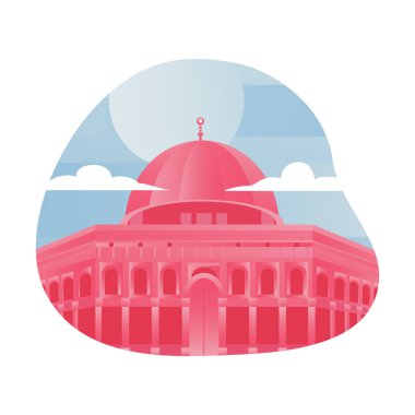 Masjidil Aqsa Renkli Cami Binaları vektör simgeleri ayarlandı. Düz dizayn. Beyaz arkaplanda vektör illüstrasyonu