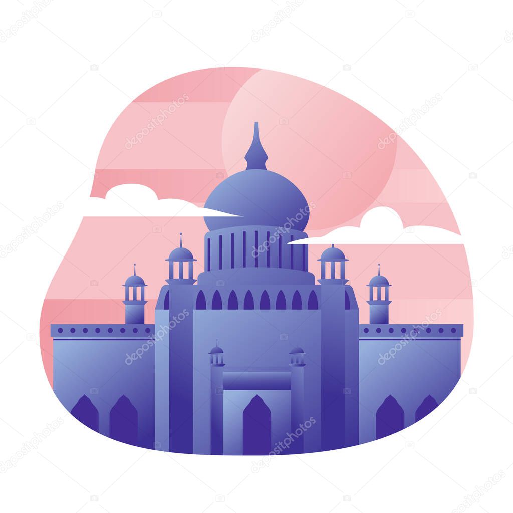 Colorful mosque buildings vector icons set. Flat design. Vector illustration on white background