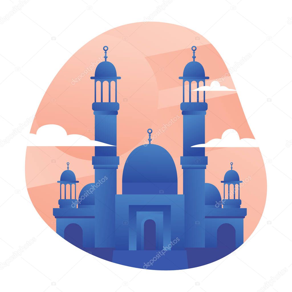 Colorful mosque buildings vector icons set. Flat design. Vector illustration on white background