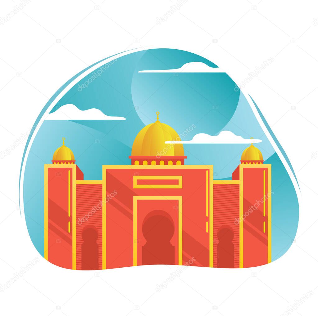 Colorful mosque buildings vector icons set. Flat design. Vector illustration on white background
