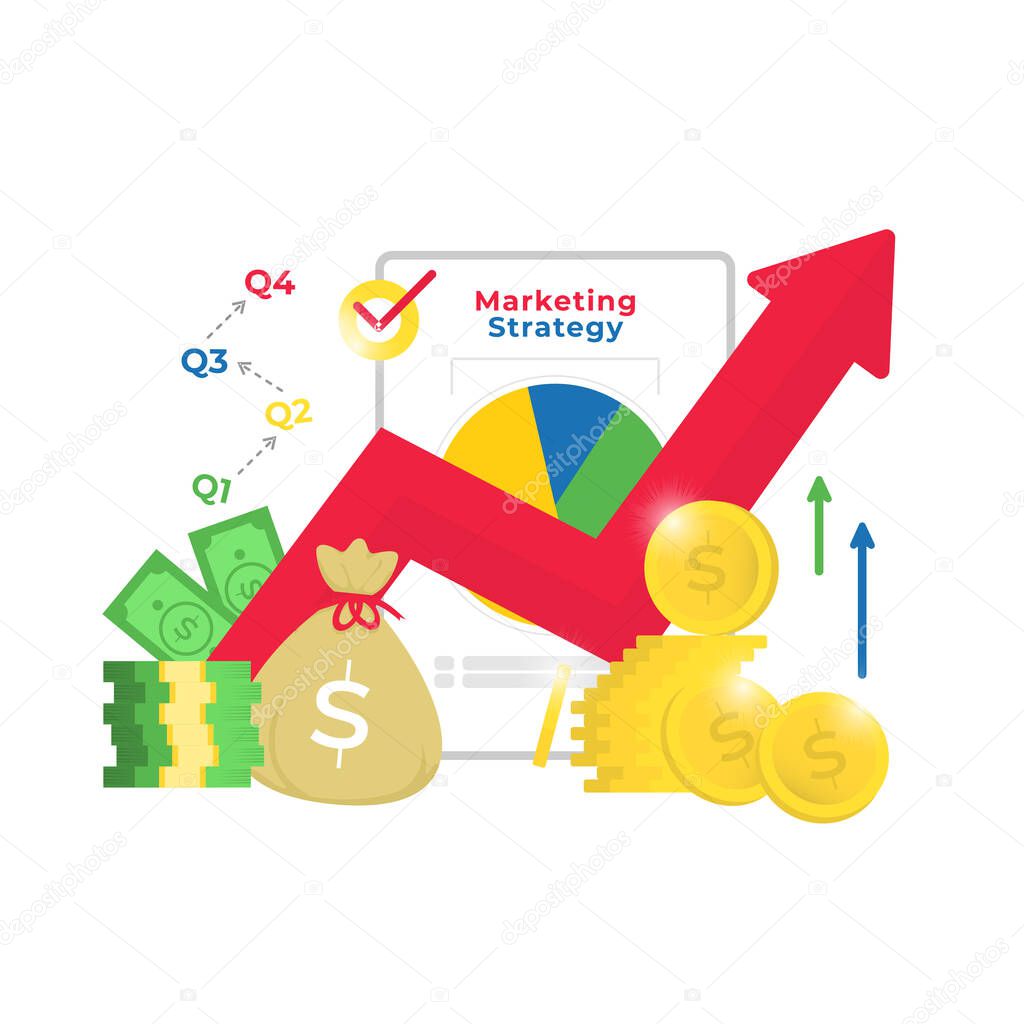 Marketing Strategy on the quarter of business time. flat design 