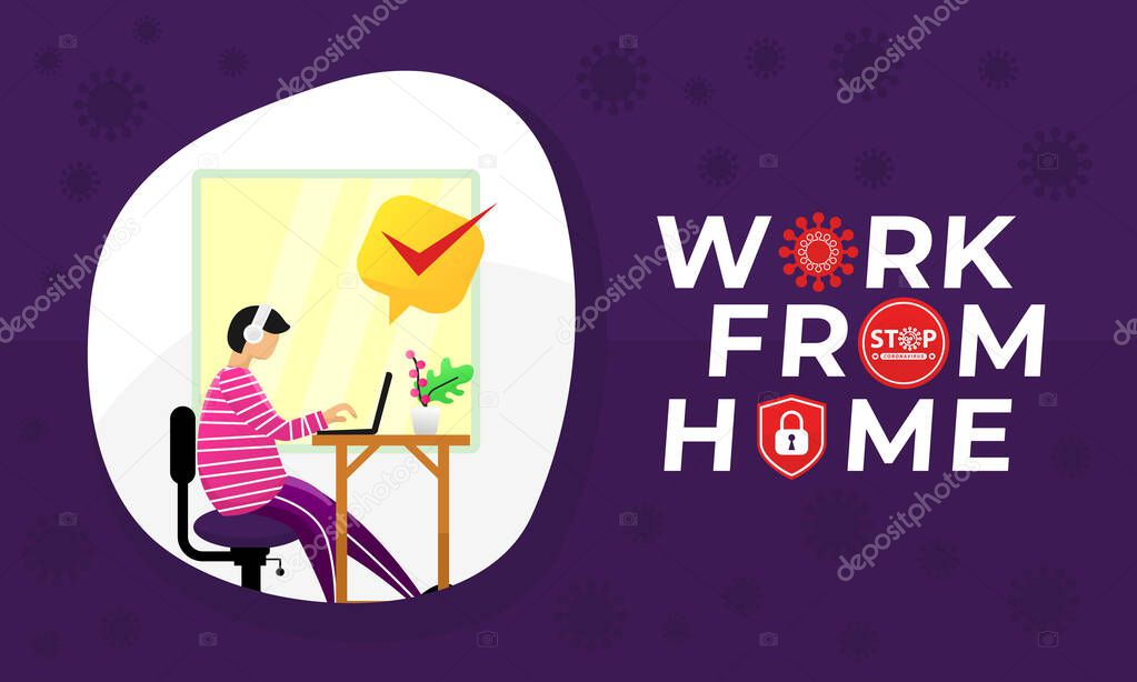 Illustrations concept coronavirus COVID-19. The company allows employees to work from home to avoid viruses. Vector illustration