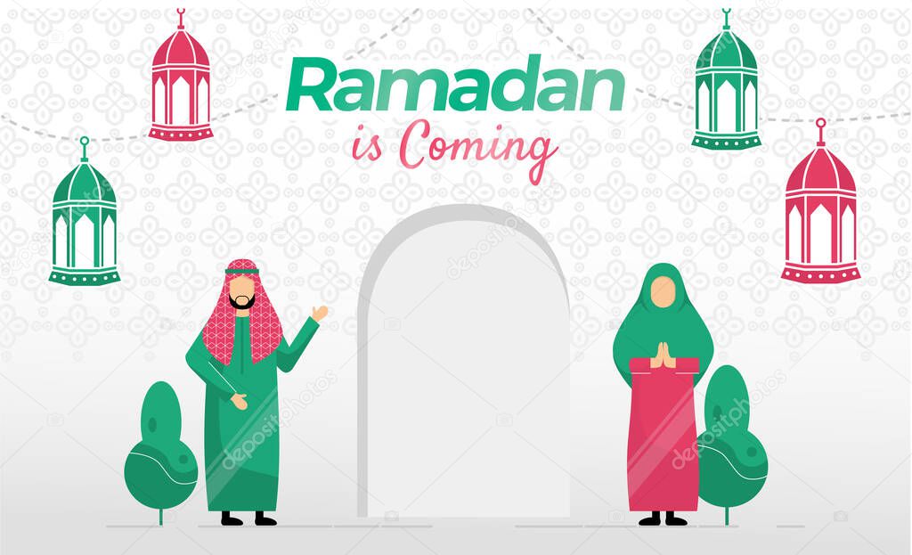ramadan is coming concept landscape. man and woman. 