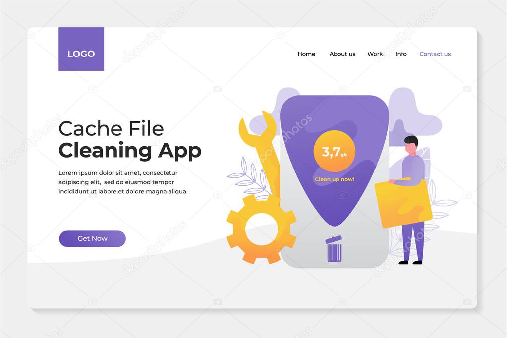 Flat illustration concept of cache cleaning applications, junk files, with a combination of people and objects around make a more attractive design, perfect for landing page, application opening.