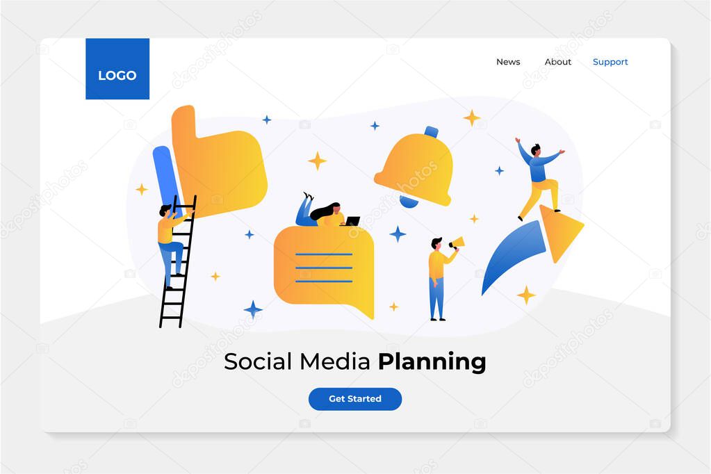 vector illustration. social media concept, people activity raise the like, write a comment, leadership, happinnes. suitable for landing page, ui, web banner, presentation and others