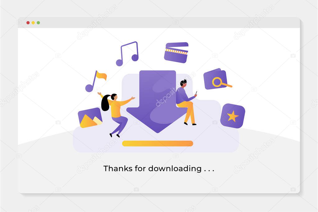 Landing page of downloading concept. Flat design illustration style. For website and mobile app