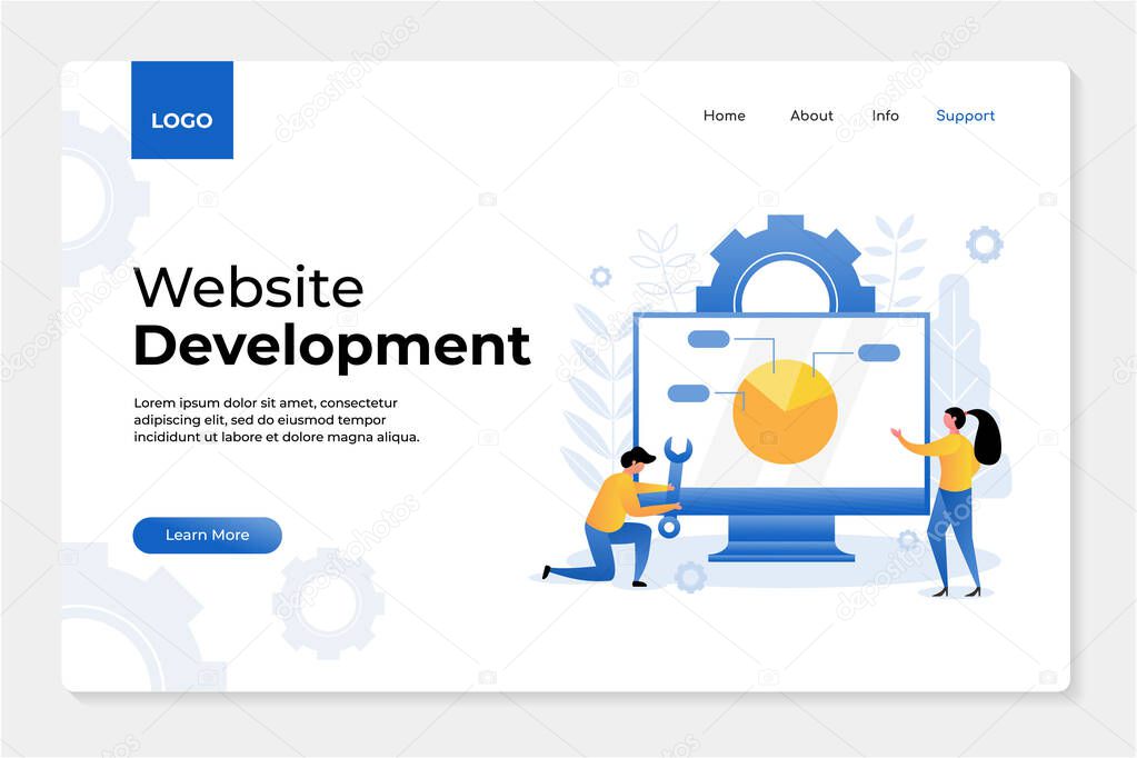 Landing pages design. Business creative website construction advertizing agency mobile pc development designing layout vector template. vector editable