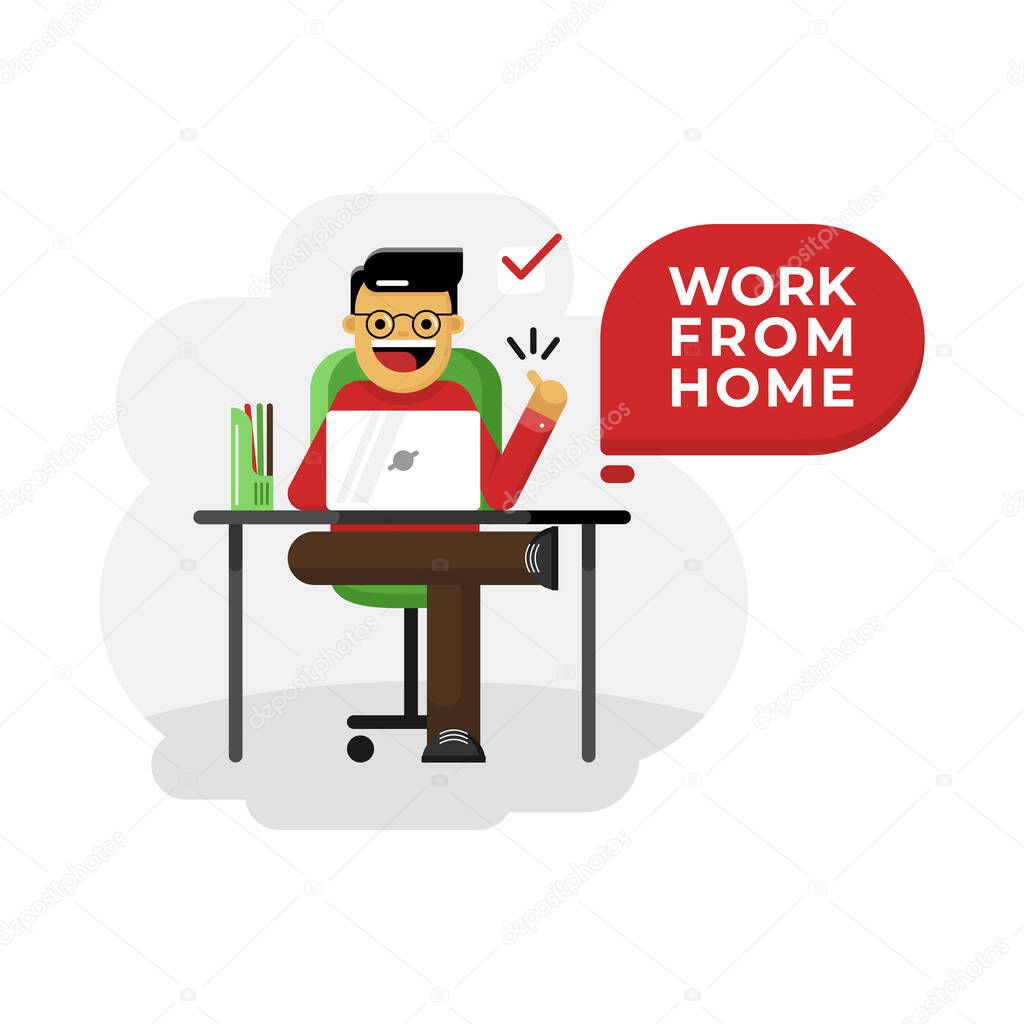 businessman work at his home, stay at home movement to avoid spreading the virus. an effective step besides lockdown. vector illustration background