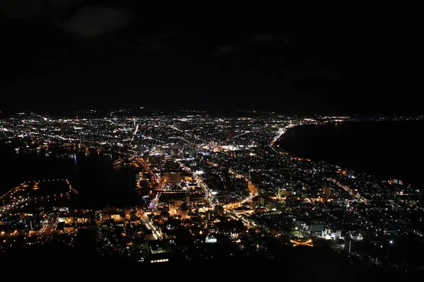 Nachtansicht Des Mount Hakodate Einer Der Drei Besten Nachtansichten Der — Stockfoto