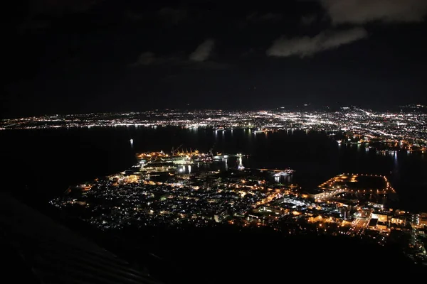 Noční Pohled Horu Hakodate Jeden Nejlepších Tří Nočních Pohledů Světě — Stock fotografie