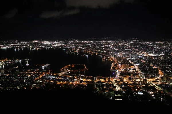 Noční Pohled Horu Hakodate Jeden Nejlepších Tří Nočních Pohledů Světě — Stock fotografie