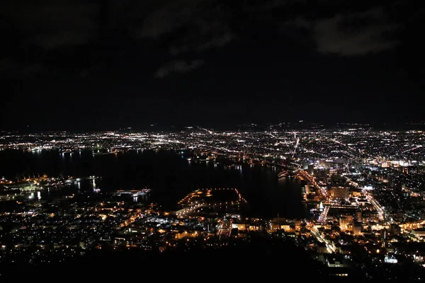 Noční Pohled Horu Hakodate Jeden Nejlepších Tří Nočních Pohledů Světě — Stock fotografie