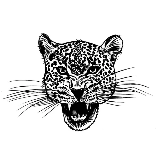 Leopar yüz tattoo, vektör çizim, yazdırma