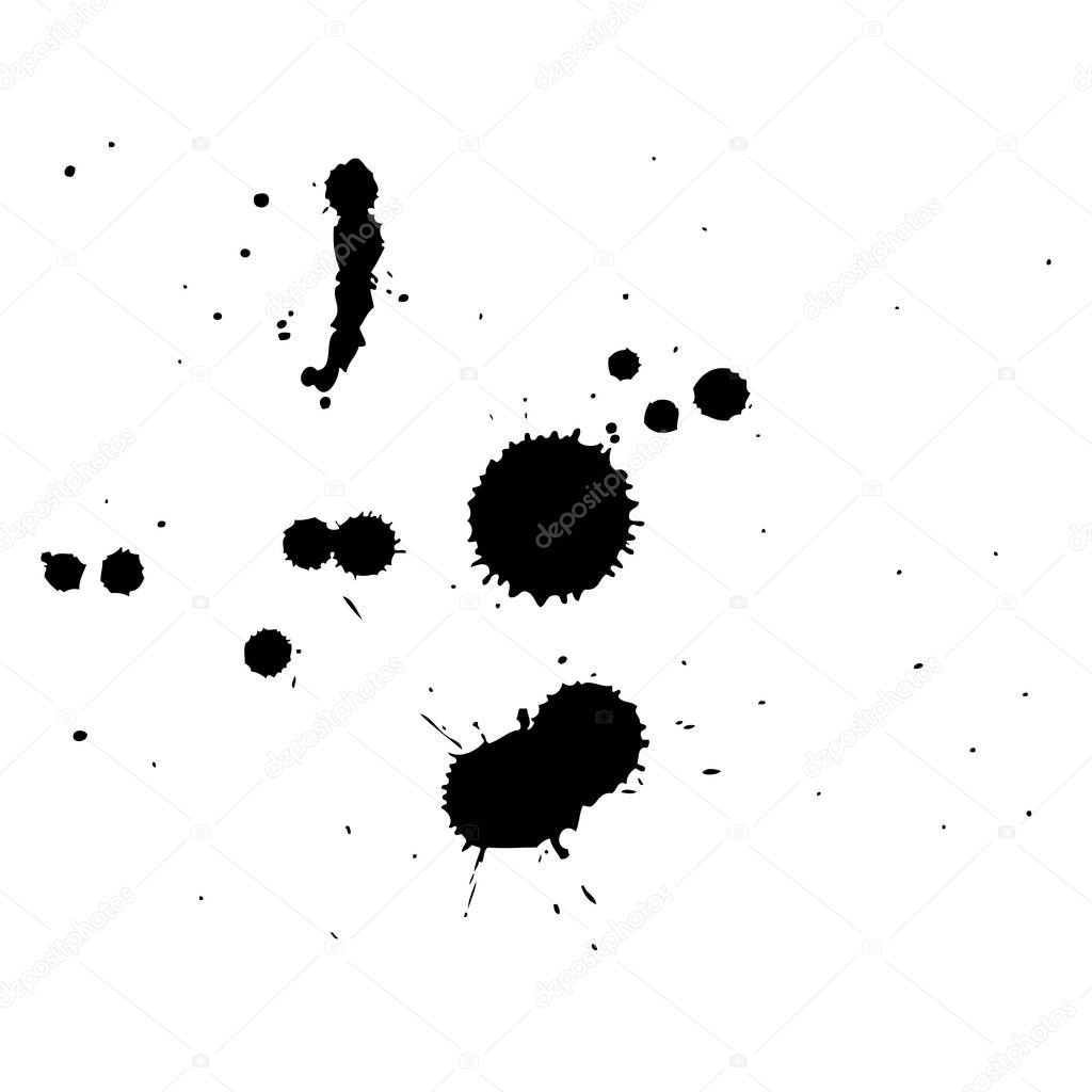 Multiple black ink drops and splashes, vector illustration clip art