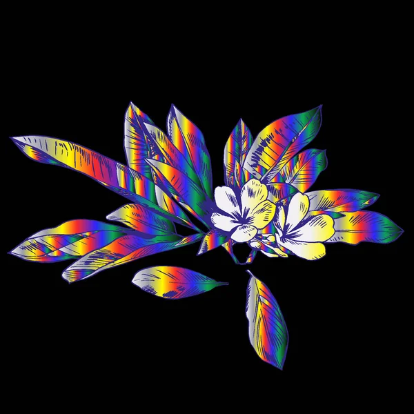 Exotiska blommor set. Botaniska vintage vektorillustration. Holografisk. Disco. Trenden. — Stock vektor