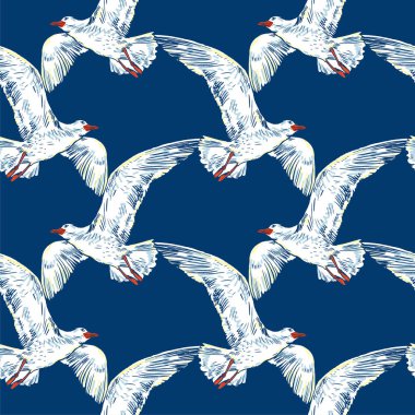 Martı uçuş kuş ve seabird. Deniz. Seamless modeli