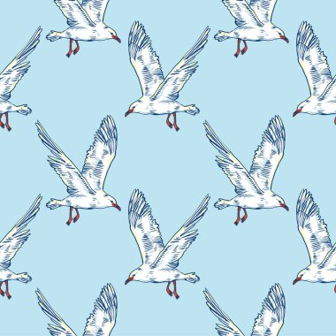 Martı uçuş kuş ve seabird. Deniz. Seamless modeli