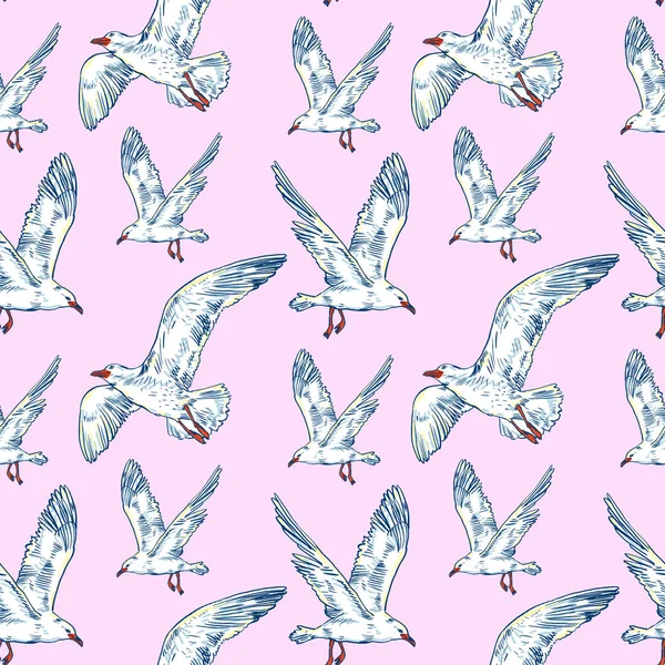 Gull flight bird and seabird . Sea. Seamless pattern — Stock Vector