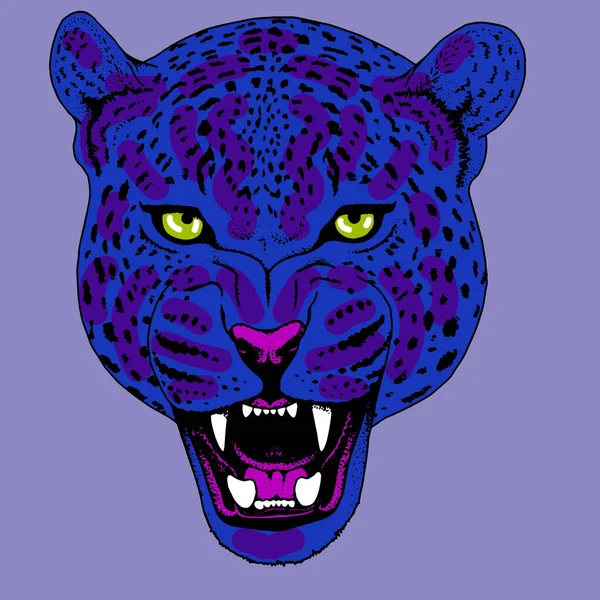 Tato wajah Leopard, Vector ilustrasi, cetak - Stok Vektor