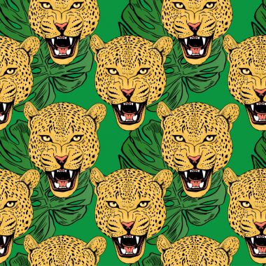 leopar renkli tropikal çiçek sorunsuz arka planda.