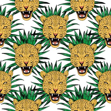 leopar renkli tropikal çiçek sorunsuz arka planda.