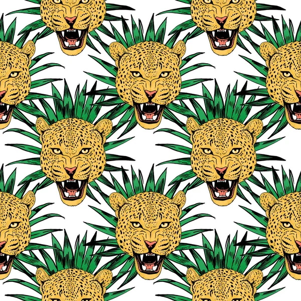 Léopards vectoriels en fleurs tropicales colorées fond sans couture . — Image vectorielle
