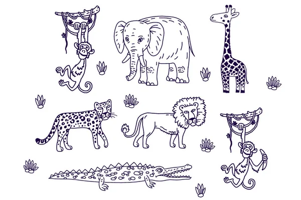 Una collezione di animali africani . — Vettoriale Stock