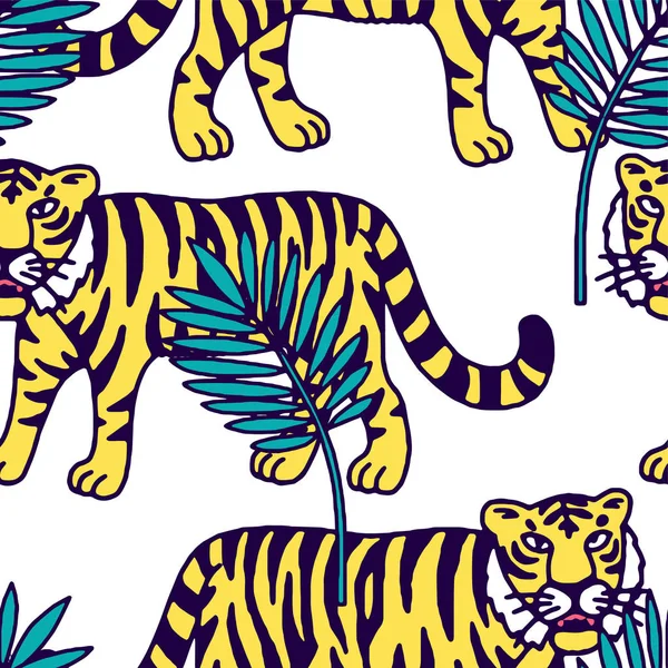 Mignon tigre dessin animé rugissement — Image vectorielle